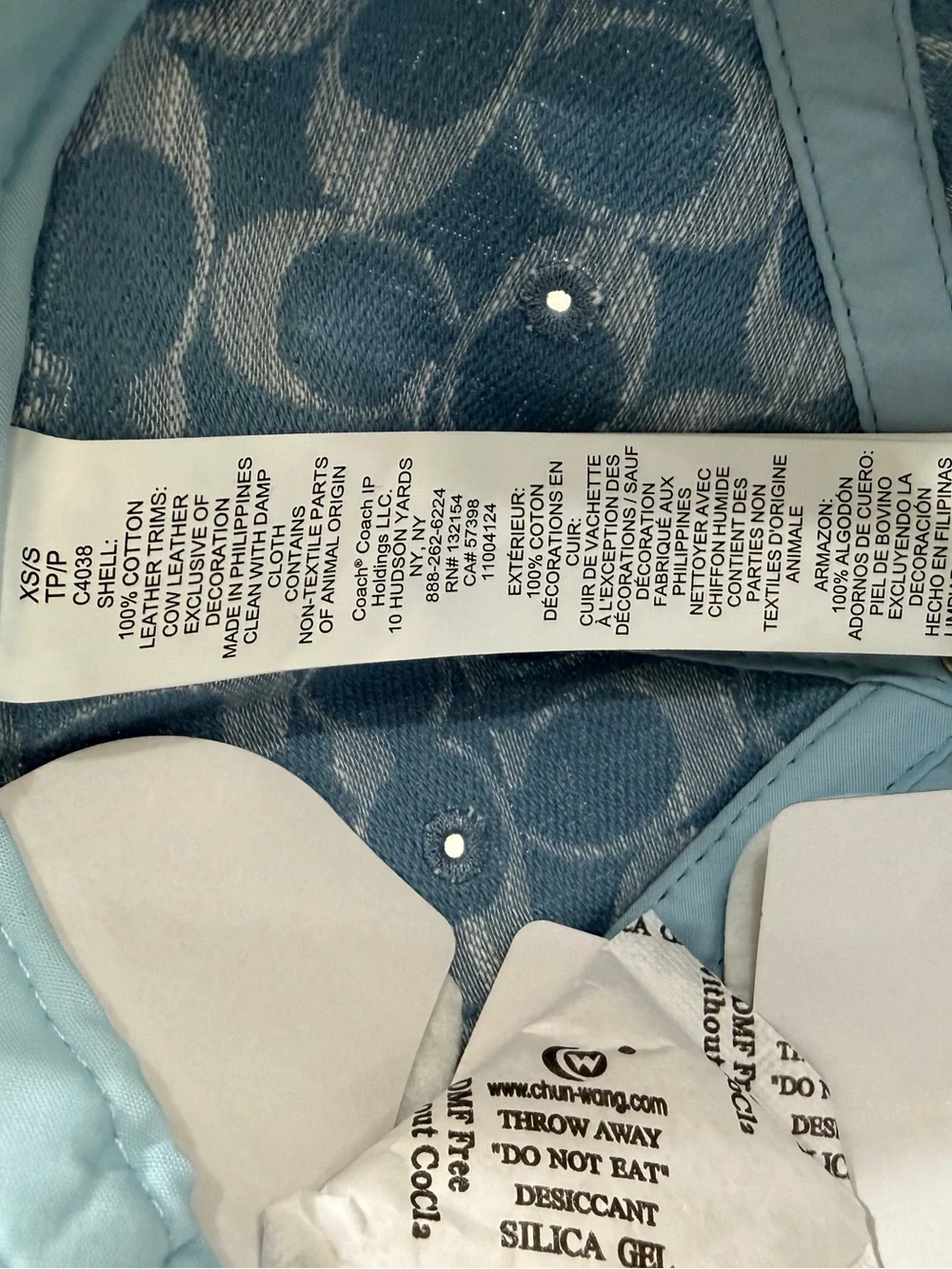 Coach Light Blue Signature Monogram Baseball Cap with White Trim